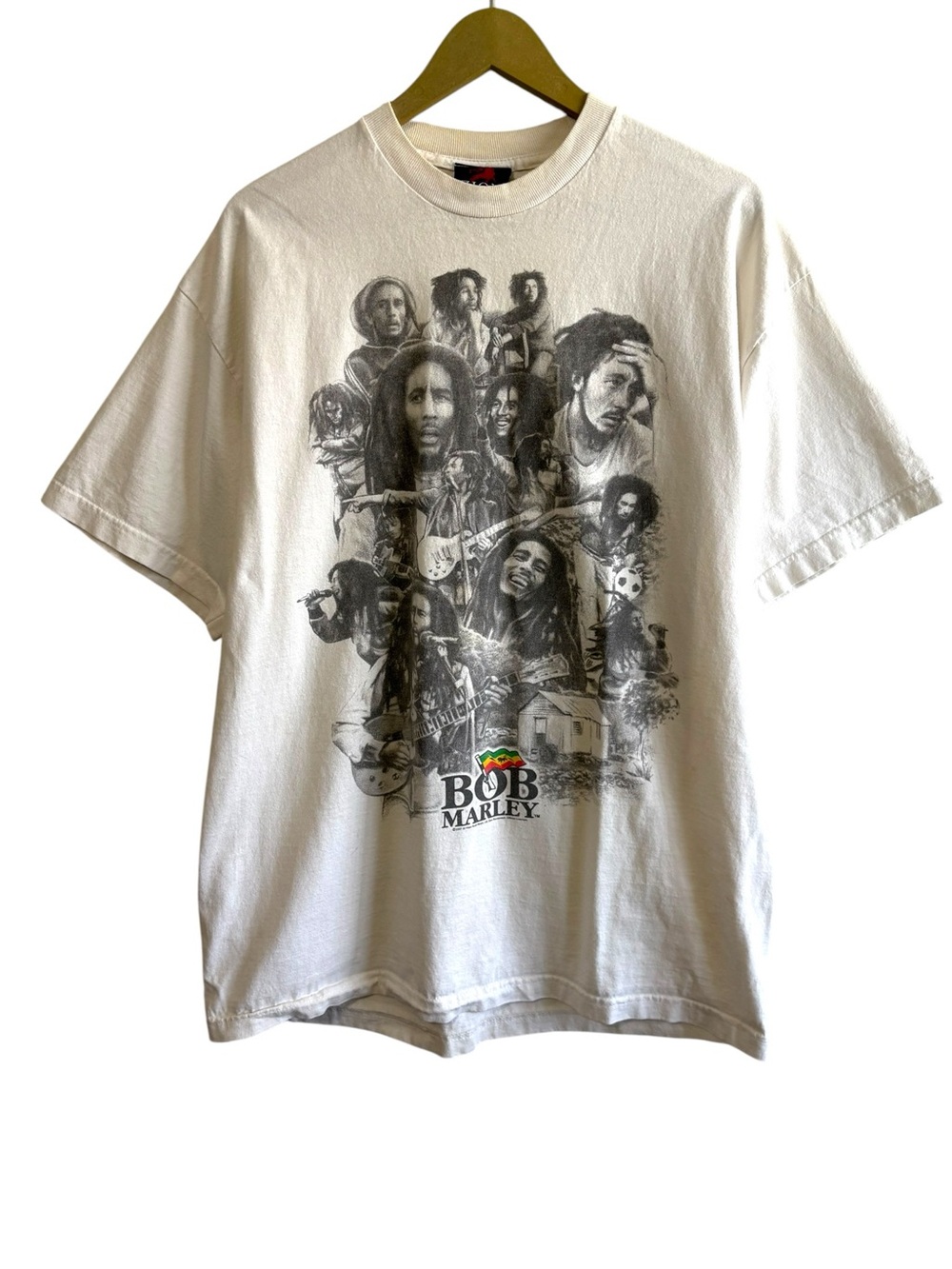 Vintage Y2K Bob Marley Graphic Tee‎ Shirt White Black Flawed Hippie Granola Boho